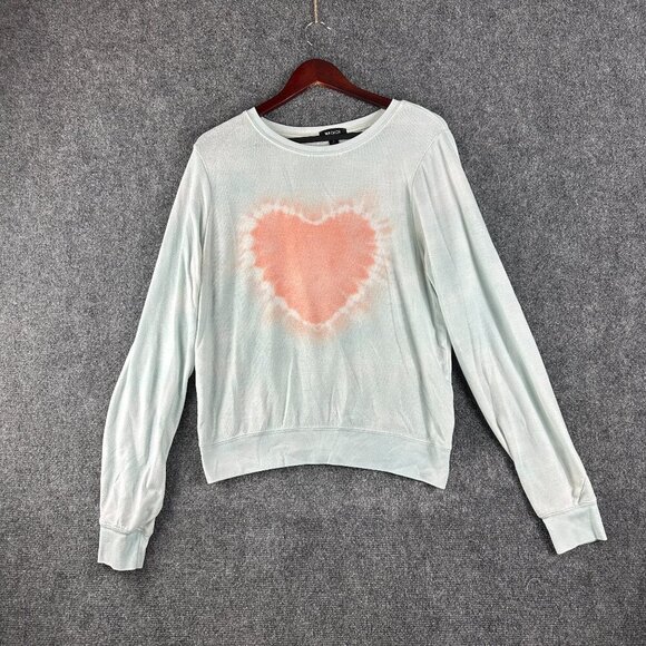 Wildfox Sweatshirt Womens Medium Fleece Rib Hem Cuffs Pullover Blue Heart - Picture 1 of 7